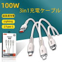 当日発送 並行輸入品【新発売】3in1 100W急速充電ケーブル(Type-C + Lightning出力)iPhone15/16全対応 1本で3役 Type-...