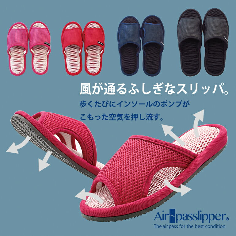 Air～passlipperエアパス エアパスインソールM・L・LLサイズスリッパ通気性抜群 三次元立体構造のクッション性に優れたメッシュ素材スリッパ室内履き 夏用 オクムラ むれない