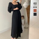 【5/4!クーポンで3,620円】 ワンピース パフスリーブ ロング プリーツ レディース 同色ベルト付き スカート シフォン マキシ丈 結婚式 お呼ばれ パー...