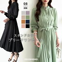 【4/27!クーポンで2,970円】 ワンピース プリーツ ロング レディース シフォン フレア プリーツワンピース シャツワンピース ワンピ 長袖 七分袖 オ...