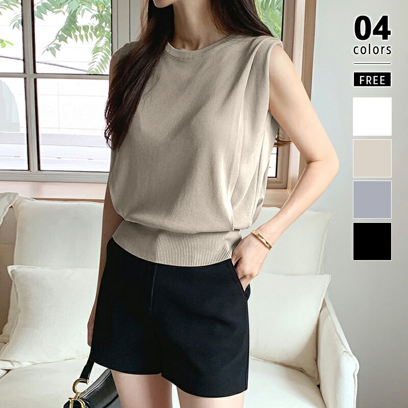 【7/15！クーポンで2,330円】 ノースリーブ サマーニット きれいめ レディース サマー ニット トップス ノースリーブニット おしゃれ タンクトップ ニットタンクトップ ニットタンク 肩タック 涼しい クルーネック ノースリーブトップス 華奢見え 大人 春 夏 cocomomoのサムネイル