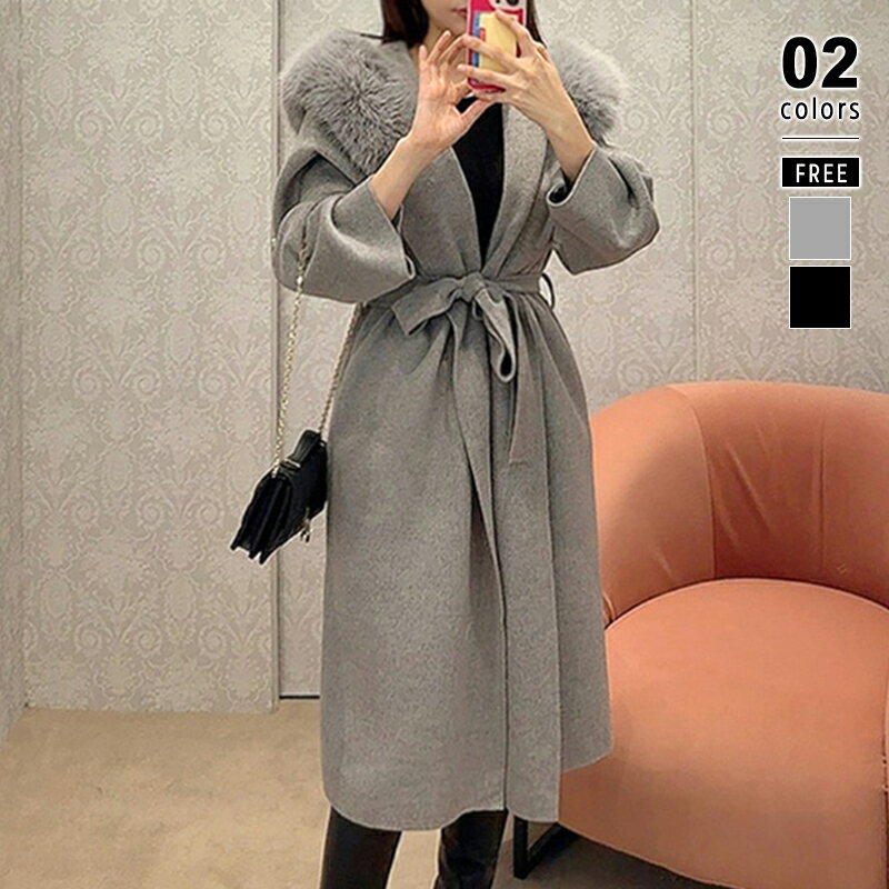 【11/6！クーポンで7,620円】 ロングコート ファー付きコート ガウンコート ファー コート レディース きれいめ ファーコート ロング ファー付き アウター ファーフード ベルト付きコート オフィス オフィスカジュアル ロング丈 長袖 軽い 大人 秋冬 秋 冬 cocomomoのサムネイル