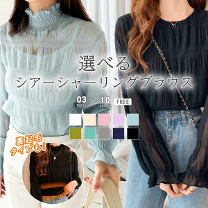 【5/10！クーポンで1,450円～】 ブラウス シフォン シャーリング シアー トップス シアートップス レイヤード 長袖 レディース タートル ハイネック ラウンドネック シャツ 体型カバー インナー 裏起毛 裏地付き uv 紫外線 対策 オフィスカジュアル 春夏 春 夏 cocomomo