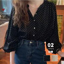 【5/4!クーポンで2,460円】 ブラウス ドット柄 レディース トップス シャツ シャツブラウス 長袖 七分袖 ゆったり 大きいサイズ 体型カバー 水玉 ノ...
