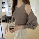 アンサンブル ニット レディース セット タンクトップ カーディガン 2点 トップス アウター インナー ボレロ ノースリーブ 長袖 ボリューム袖 ショート丈 ...