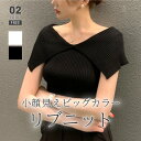 【5/8!クーポンで2,080円】 ビッグカラー トップス ノースリーブ ニット vネック サマー ニットトップス レディース ノースリーブニット リブニット ...