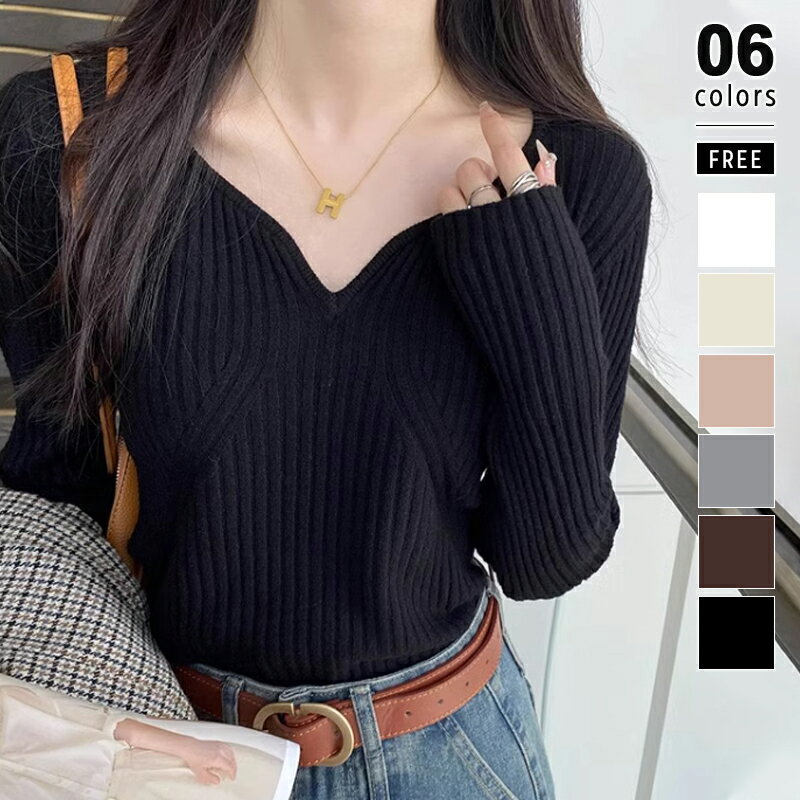 【11/26!クーポンで1,770円】 キーネック ニット リブニット トップス 長袖 レディース リブ フィット プルオーバー シンプル 無地 ニットトップス...