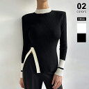 【OUTLET!クーポンで1,224円】 ハイネック バイカラー ニット リブニット トップス 長袖 レディース スリット入り スリット リブ フィット タイト...