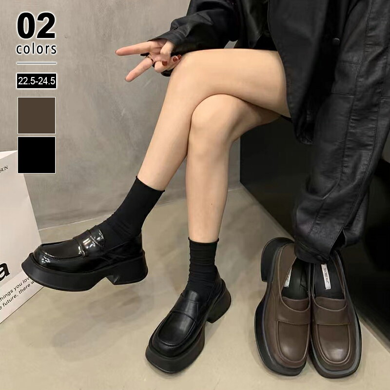 【OUTLET!クーポンで1,888円】 ローファー 厚底 レディース 太ヒール 厚底ローファー ヒール スクエアトゥ パンプス コインローファー チャンキーヒ...