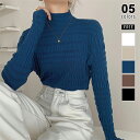 【OUTLET!クーポンで1,194円】 ハイネック ギャザー ニット レディース シャーリング トップス 長袖 インナー ハイネックニット 重ね着 プルオーバ...