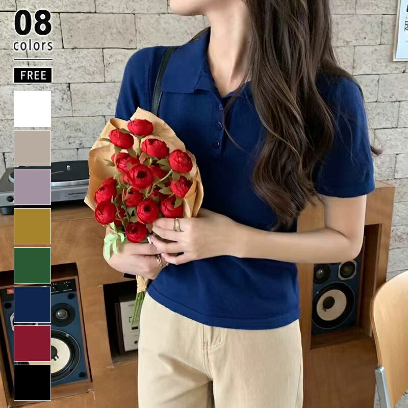 【OUTLET!クーポンで1,050円】 ポロシャツ 半袖 ポロニット レディース ニット トップス おしゃれ ポロ 襟付き ニットポロ ニットポロシャツ 半袖...