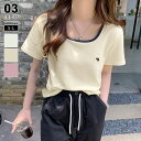 【4/29!クーポンで1,740円】 Tシャツ スクエアネック 半袖 カットソー バイカラー レディース トップス ロゴ ワンポイント 半袖カットソー プルオーバー 半袖Tシャツ 半袖おしゃれ tシャツカジュアル 可愛い S M L 春夏 春 夏 夏服 韓国 韓国ファッション cocomomo(4)