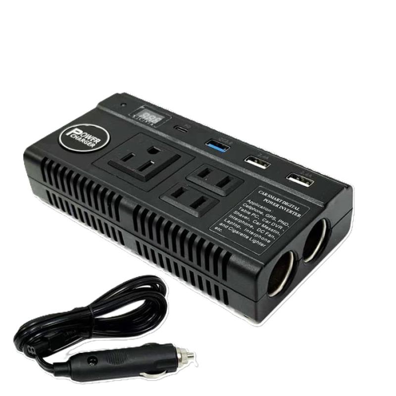 カーインバーター 車載充電器 120W DC12V 24V をAC100Vに変換 修正弦波 コンセント ACコンセント PD急..