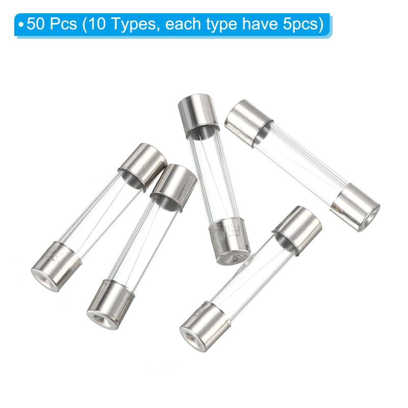 PATIKIL 6x30 mm 速断ガラスヒューズ詰め合わせキット 50個 250V 1A 2A 3A 4A 5A 6A 7A 8A 10A 15A 速断ガラス管ヒューズ 電源用