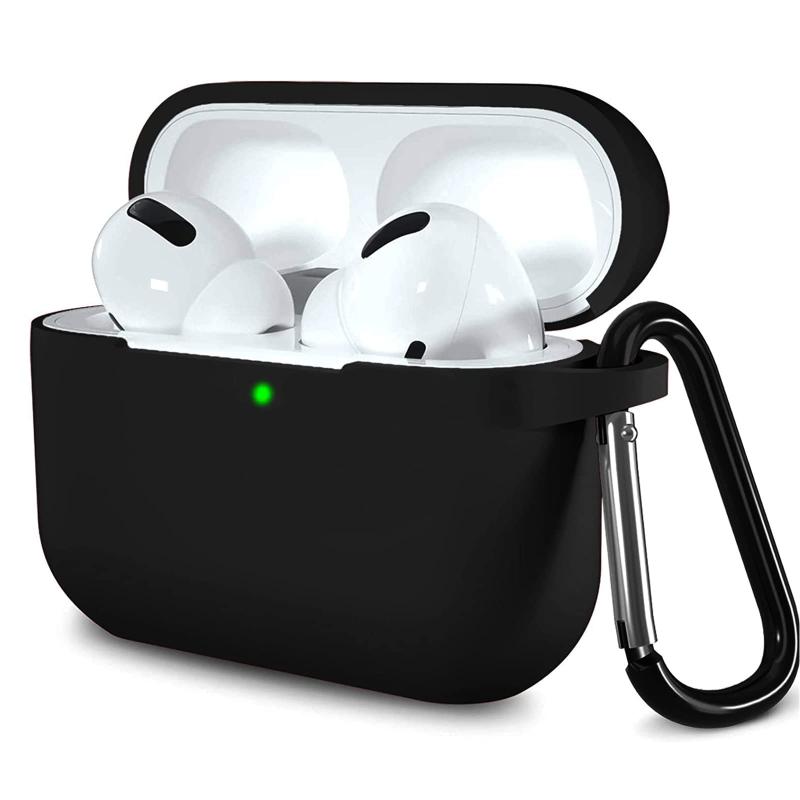 CABOBE 対応 AirPods 3 ケース 超極薄 液状シリコン素材 LED可視 ワイヤレス充電対応 耐衝撃 防水 防塵 軽量デザイン 傷防止 紛失防止 シンプルスリム カラビナ付き(ブラック)