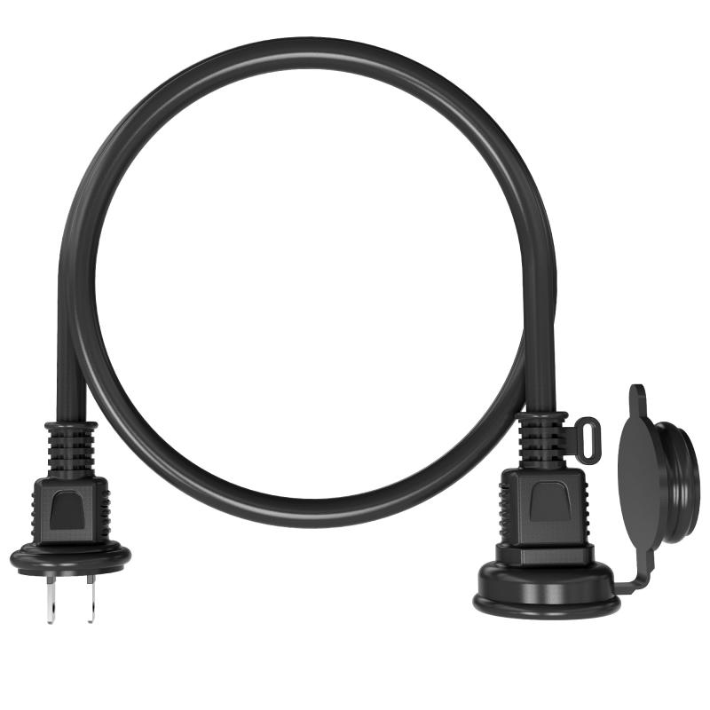 キモチ(Kimoc) 延長コード 1m 短い 屋外 防水 ブラック ソフト 丈夫 耐寒 耐熱 2ピン防水プラグ トラッキング火災予防絶縁キャップ付き 12A 125V 電源増設 連結可 コンセント 1個口(2)