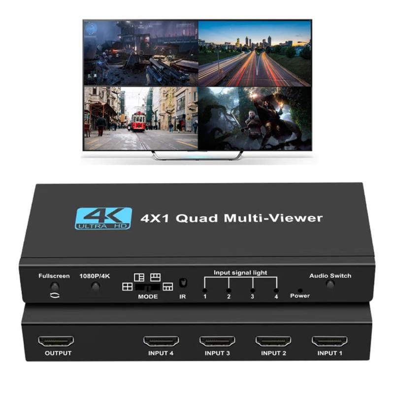 HDMI 切替器 4画面切替 4入力 1出力 画面分割切替器 全画面モード シームレス瞬時切り替え 4画面同時出力 4K FHD1080P 画面チ...