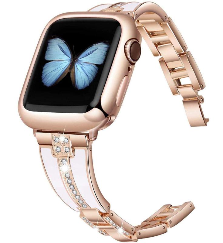 【Deyou】 Apple Watch バンド ステンレス ダイヤモンド付き アップルウォッチ 交換ベルト ，華奢な感じのステンレス レディース バンド 対応します Apple Watch Series 6/5/4/3/2/1 時計ストラップ(ロー