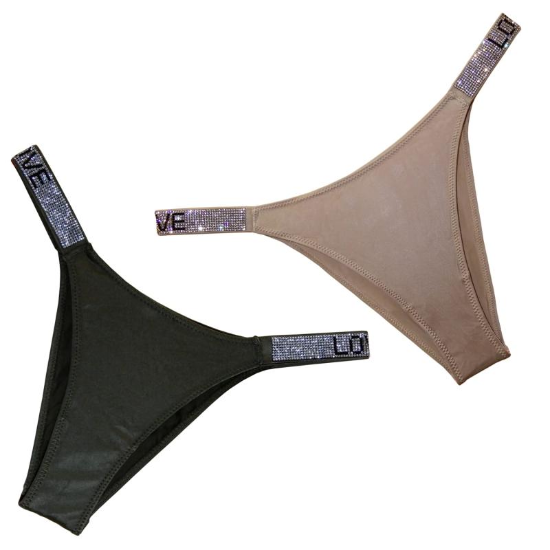 [SCフレイヤ] レディース ショーツ 2枚セット ラインストーン ハイレグ ハーフバック (ベージュ, XL)