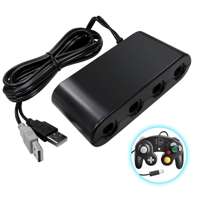 ニンテンドースイッチ用 ゲームキューブ コントローラ接続タップ Switch GCコントローラー 接続タップ 3IN1 変換アダプタ TURBO連発機能 4ポート 最大8人同時にプレイ 大乱闘スマッシュブラ