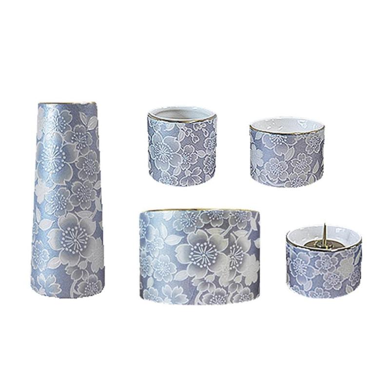 陶器製 モダン仏具5点セット『ゆい花』 (丸香炉) 藤 (j1271-1-3)