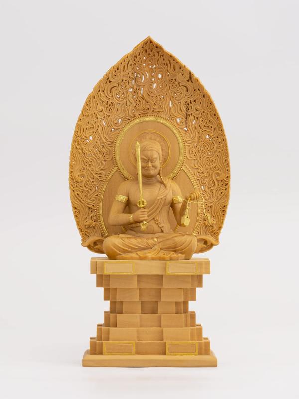 極小仏 不動明王座像－15cm東寺型（木製：ツゲ 金泥仕上）＿仏像 フィギュア 木彫り 置物（GSBふどうみょうおうZA