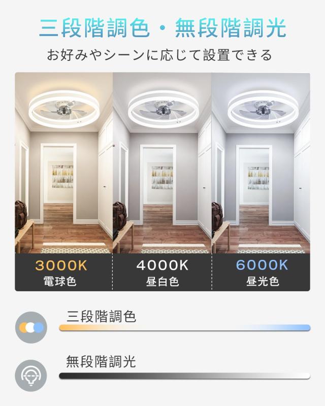 LEDシーリングファンライト キュレーター付き 8~10畳 調色/調光/風量調整 DCモーター天井扇 最大5200LM ファン正逆回転 タイマー機能 節電 省エネ 寝室 和室 天井照明 空気循環 リモコン/説明書