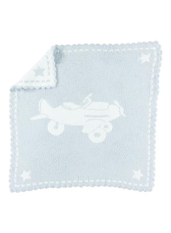 Barefoot Dreams ベアフットドリームス コージーシック スカラップ ブランケット Cozy Chic Scallp Blanket #551 (ブルー/飛行機) [並行輸入品]