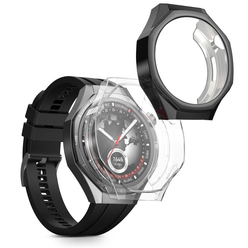 乐天商城 - kwmobile 2x ケース Huami Watch GT5 Pro 46mm対応 カバー - フルカバー シリコン 耐衝撃 全体保護 透明/黒色