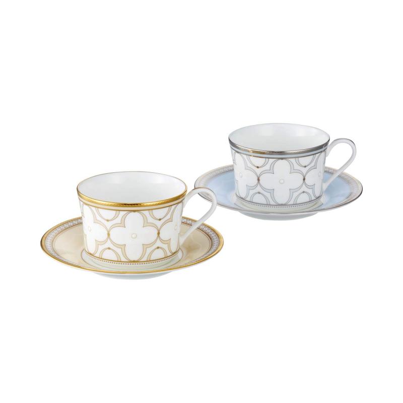 Noritake ノリタケ カップ ＆ ソーサー （ 色変り ペアセット ） （ コーヒー ティー 兼用） 約245cc トレフォリオゴールド・プラチナ 2客 ゴールド・プラチナ ボーンチャイナ P93686/4945-57