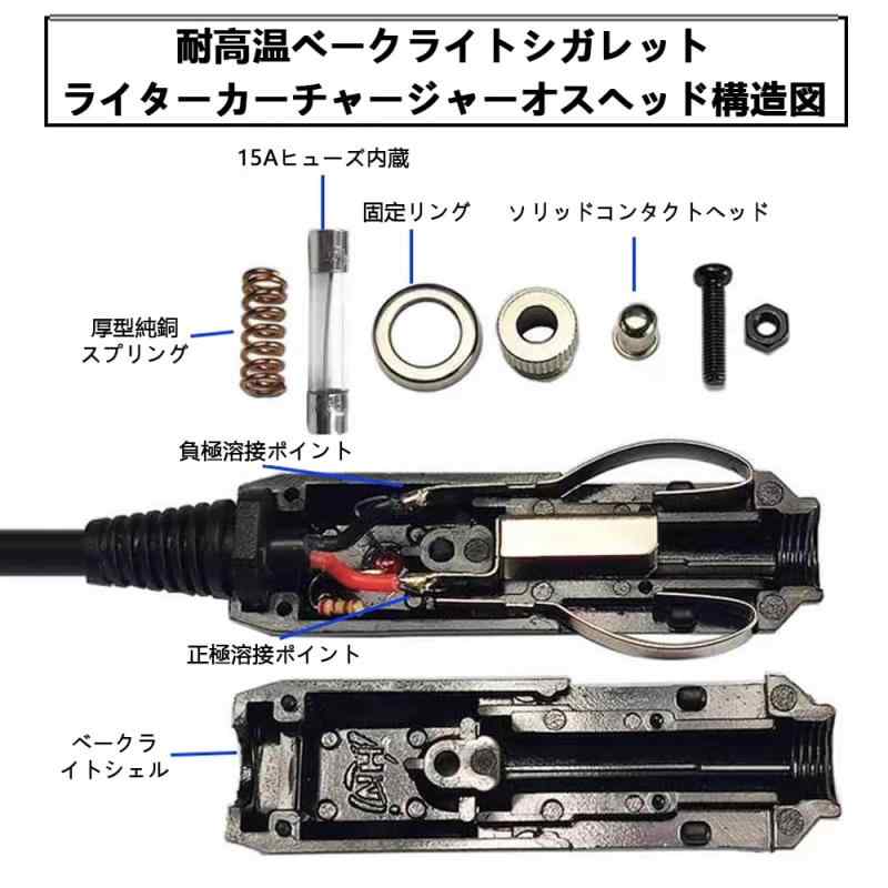 車載充電器 DC7909 ポータブル電源用 シガーソケット充電ケーブル DC電源 車用 シガレット点火器ケーブル 12V/24V 10A 150W 車用充電ケーブル DCアダプタ (長さ1.5m)