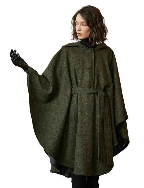 [BEAUTELICATE] 和装コート レディース ケープ ポンチョ ウール混 アウター ケープコート ベルト 袖なし 裏地付き フリーサイズ