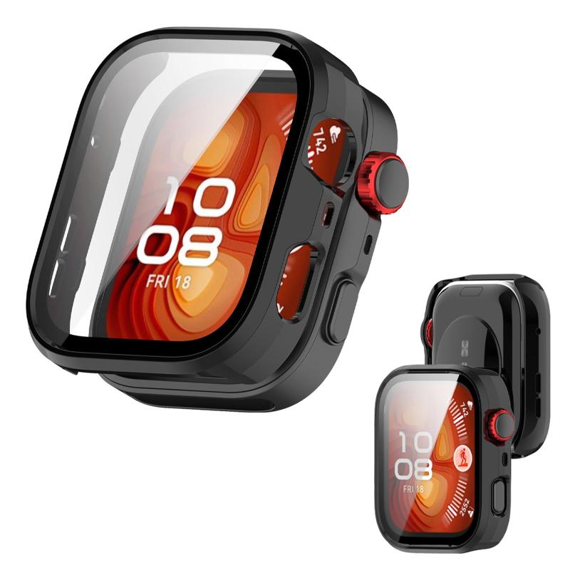 HUAWEI WATCH FiT 4용 케이스 커버 유리 필름 일체형 케이스 [NOUKAJU]For HUAWEI WATCH FiT 4 스마트 워치 케이스 보호 필름 PC+강화 유리프 커버 일체형 전면 보호 초박형 장착 간단