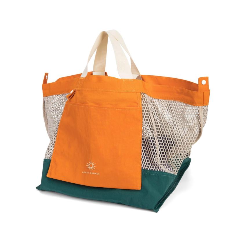 [Lovey　summer] The Carnival Bag メッシュバッグ 大容量 プールバッグ トート 砂場 水泳 海水浴 2WAY レディース ビーチバッグトートバッグ ショルダーバッグ ナイロン リバーシブル