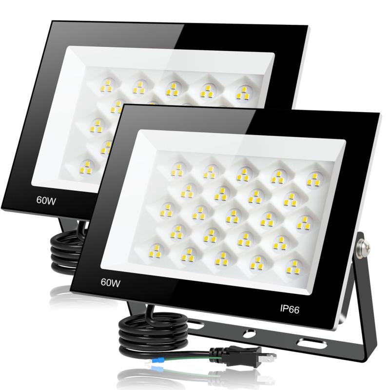 乐天商城 - 【2個セット】 LED投光器 60W 8000LM 昼光色 ledライト 屋外 IP66 防水 豪雨対応 作業灯 led 100V対応 アース付きプラグ PSE認証済