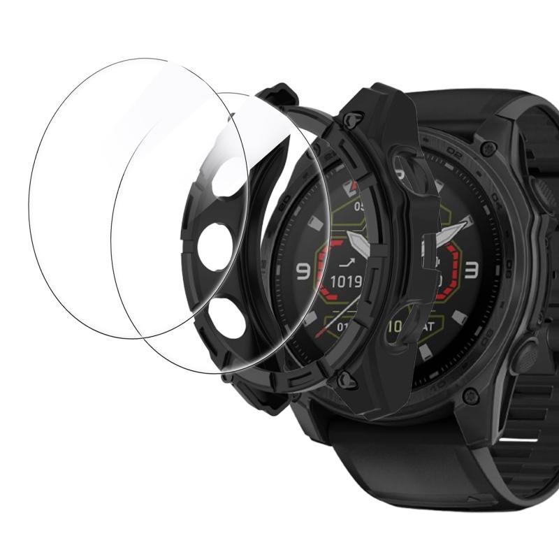 Lamshaw for Garmin Tactix 8 ハードケース、強化ガラススクリーンプロテクター、保護ケース 耐衝撃カバー 傷防止 耐衝撃 対応 Garmin Tactix 8 51mm, 47mmスマートウォッチ用