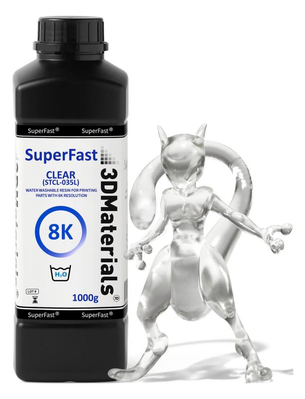 SuperFast 8K 3Dプリンタ用レジンで水洗浄が可能で、50umを05秒で印刷可能な超高速出力用レジン (1000g、Clear 透明)