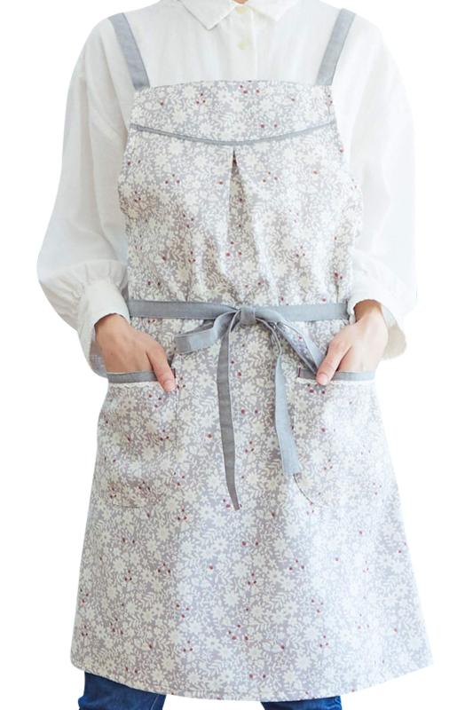 シルエット花柄プリントラップエプロン GY