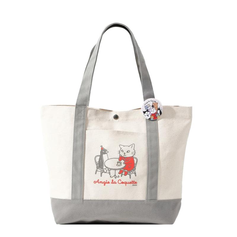 [Angie la Coquette] アンジー・ラ・コケット麗しのアンジー キャンバスバイカラートートバッグ アイボリー×グレー キャラクター レディース かわいい 猫
