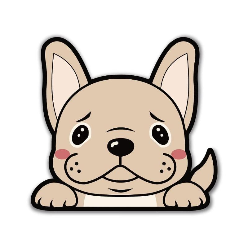 SignStore 可愛いフレンチブルドックのひょっこりステッカー 茶色 ビニール 日本製 character_18_FB