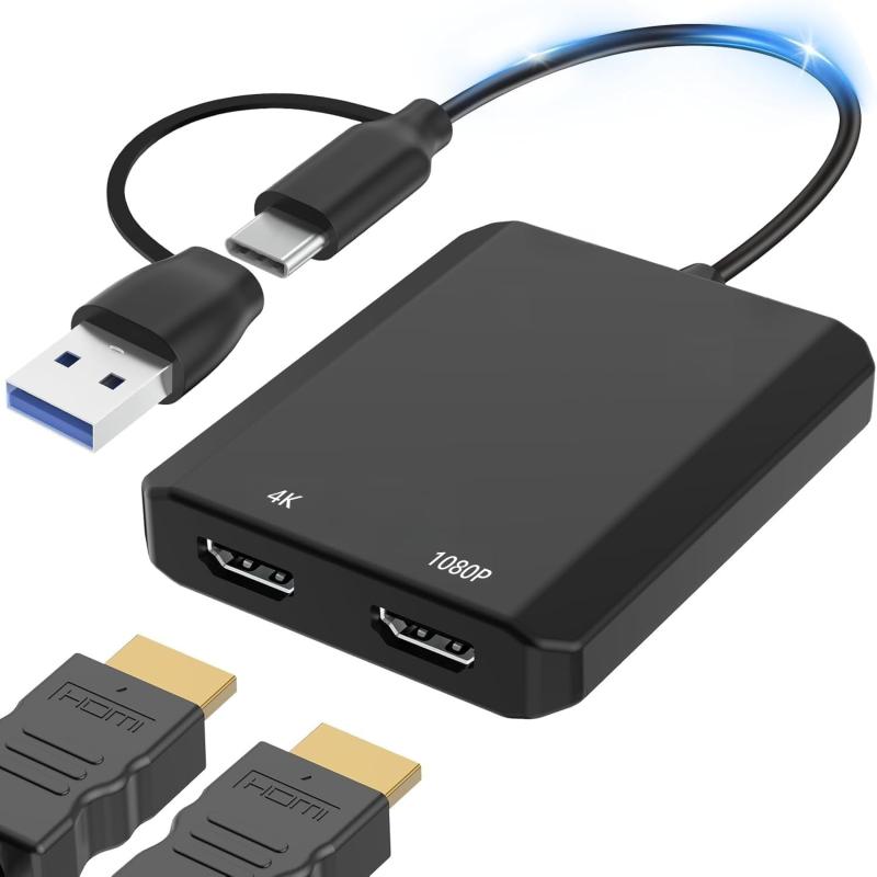 USB C HDMI 変換アダプタ 4K@60Hz 2-in-1 USB Type C デュアル HDMI ハブ 1080P マルチディスプレイ 3画面 hdmi 拡張モード対応 USBディスプレイ2ポートデュアルモニター マルチディスプレイアダプタMa