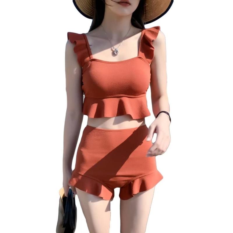 [Uroi] 水着 2点セット タンキニ レディース セパレーツ ビキニ スイムウェア フリル ビスチェ ハイウエスト 体型カバー 可愛い