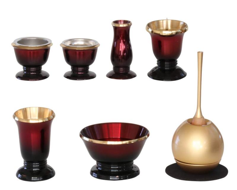 仏具6点+おりんセット 【銀河 ワインレッド 2.5寸】