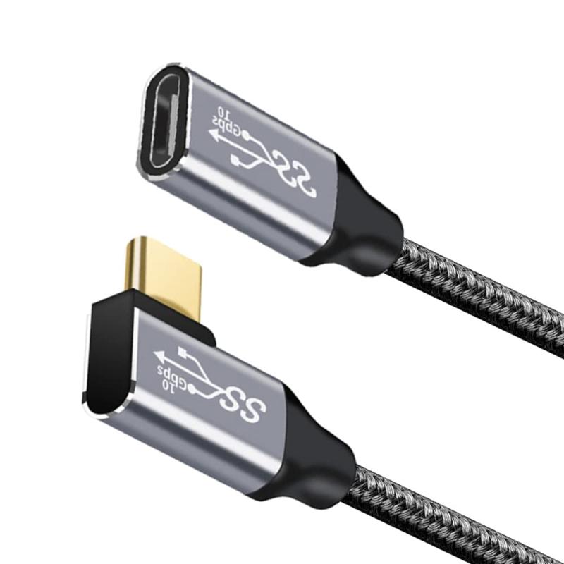 USB type C 延長ケーブル L字 タイプc 延長コード USB3.1 Gen2(10Gbps) 100W PD急速充電 4K/60HZビデオ伝送 ナイロン編みMacBook、Pad、Surface、Switch、Xperia、Galaxy、Pix