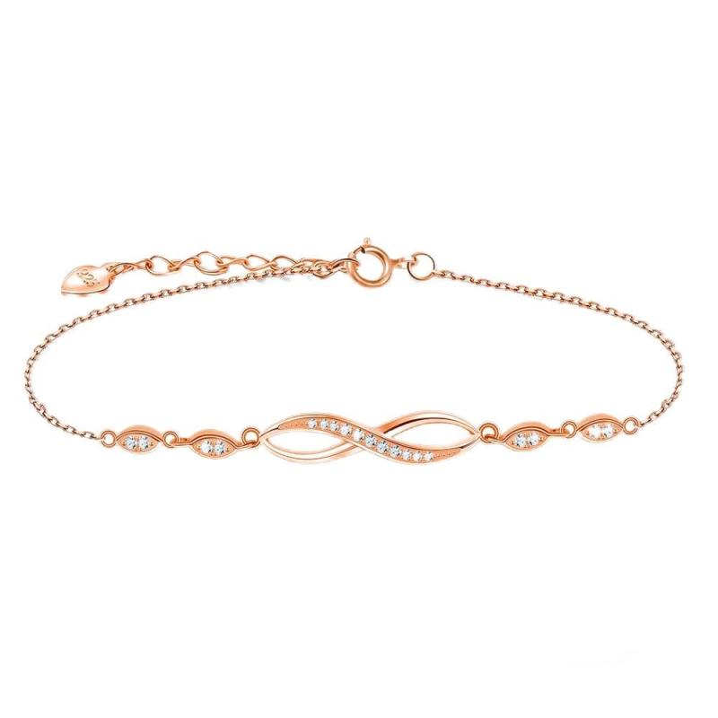 Naniwaai ブレスレット レディース 上質ジルコニア ブレスレット シルバー925 金属アレルギー対応 ブレスレット 無限 18K プラチナメッキ ブレスレット 女性 アクセサリー 長さ調整可能 細タイ