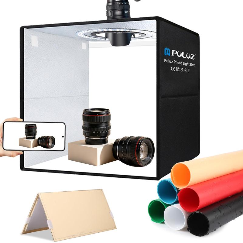 PULUZ 写真用ライトボックス ポータブルフォトスタジオライトボックス 折りたたみ式フォトボックス、柔らかい照明布と12色の背景、 (16''x16'')