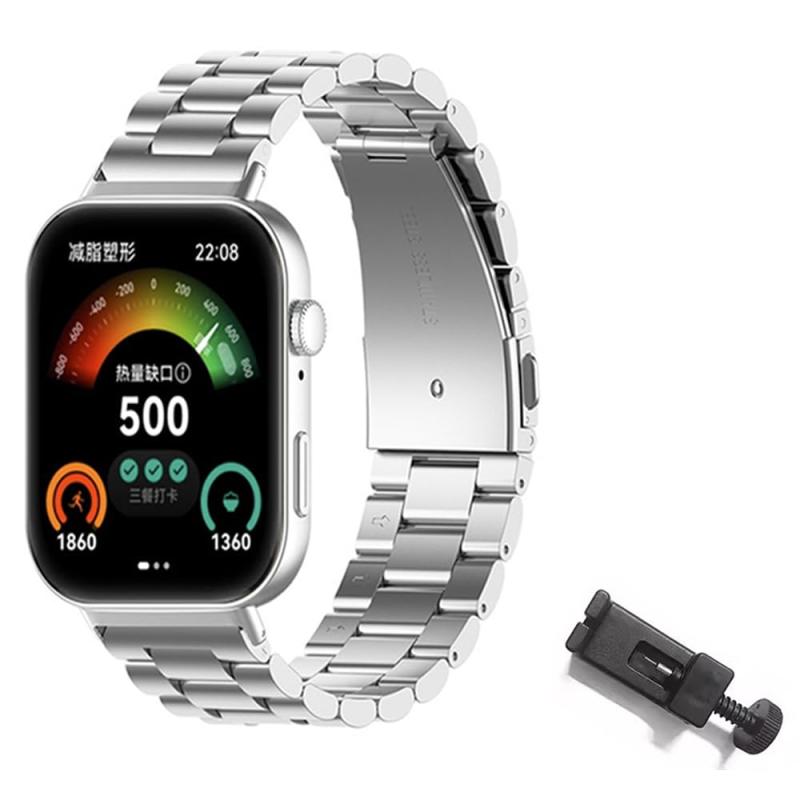 [SHANCHI] [3 구슬 체인] Huawei Watch Fit 4 Pro/Fit 4 / Fit 3용 교환 밴드 고급 3 구슬 체인 메탈 밴드 스테인리스제 나노 침투 도금 쾌적한 통기성 9층 연마 가공 더블 푸시 접는 버클 첨부