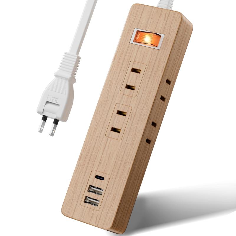 SAYBOUR 延長コード 電源タップ USB 急速充電 PD 30W コンセント 6個 雷ガード スイッチ 木目調 LC-6C1S-2A1C