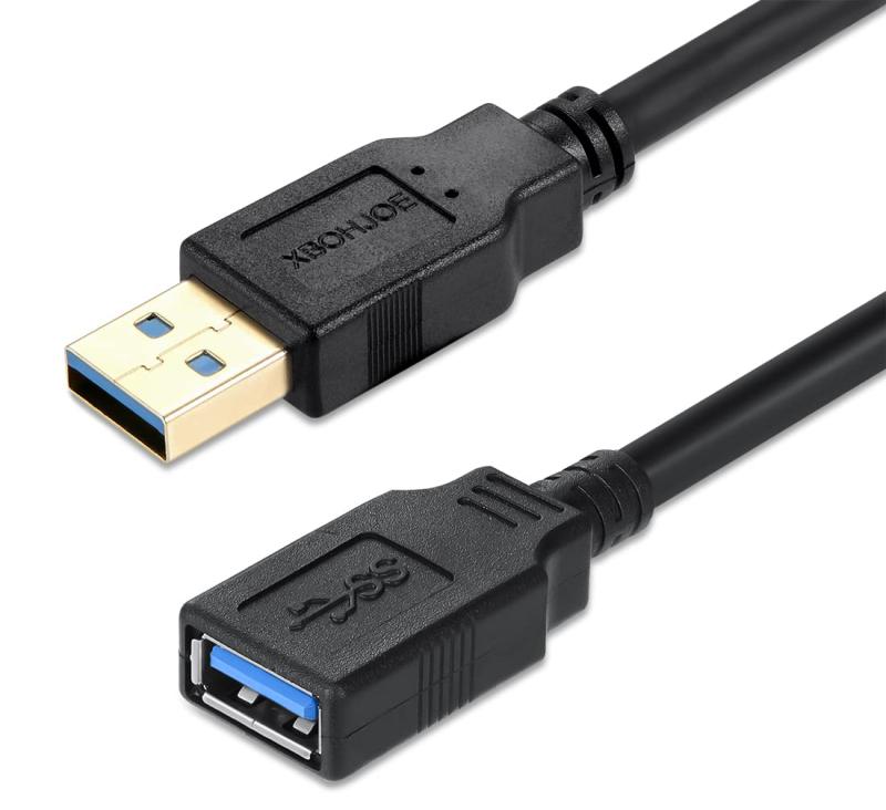 XBOHJOE USB 3.0 延長ケーブル データ転送5Gbps USB 延長オス メス金メッキコネクタへのドライブ、マウス、キーボード、プリンターUSB延長コードなど ブラック