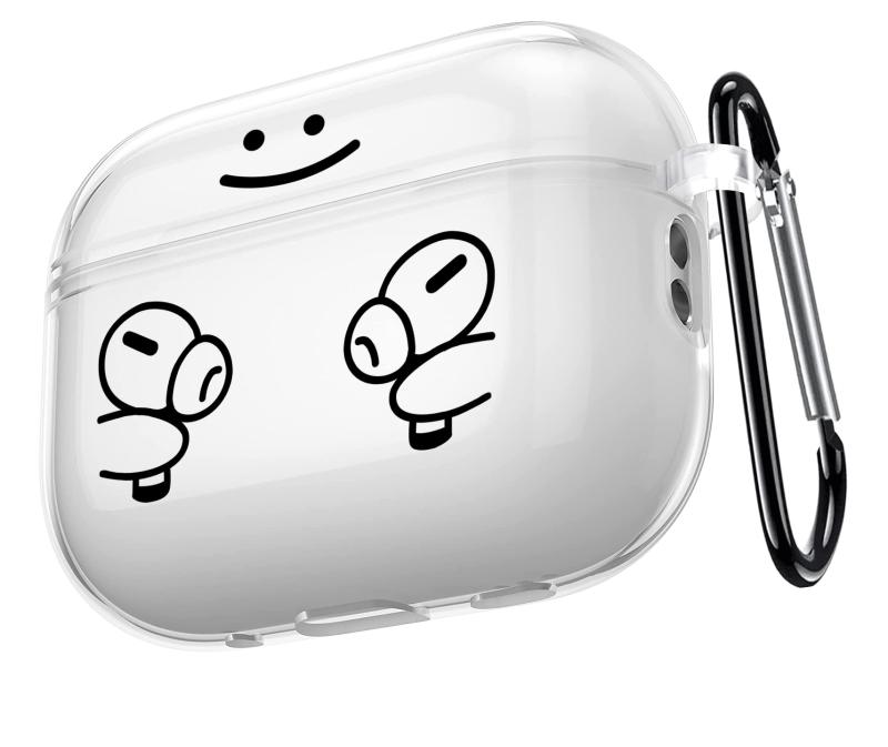 AirPods ケース おしゃれ クリア シンプル ミュージック 音楽 創意 デザイン 透明 エアーポッズ プロ カバー カラビナ付き 2019年10月発売用 AirPods Pro 用 ケース レディース メンズ ソフト 携帯ケ